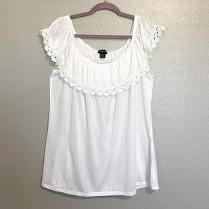 BY DESIGN Spanish Style Off The Shoulder White Shirt